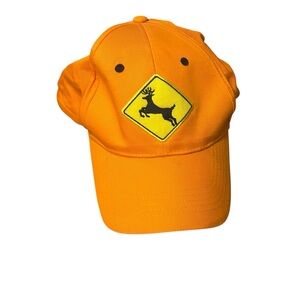 Vintage Novelty Hunting Hat Orange‎ Deer Crossing Sign Adult Cap